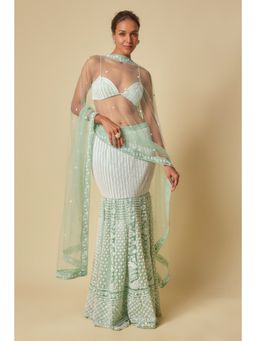 Masumi Mewawalla - Mint Embroidered Mermaid Lehenga with Stitched Blouse and Dupatta (Set of 3)