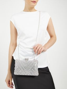 Styli - Women's Textured Clutch With Detachable Strap - Silver