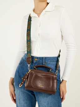 Styli - Women's PU Hardware Satchel Bag With Detachable Strap - Brown