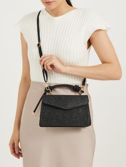 Styli Elevate - Women's Glitter Hardware Sling Bag With Detachable Strap - Black