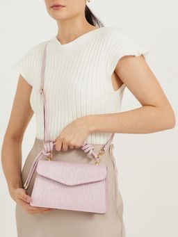 Styli Elevate - Women's Glitter Hardware Sling Bag With Detachable Strap - Pink
