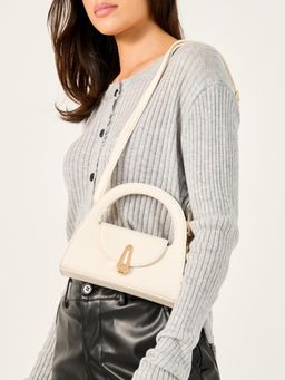 Styli - Women's Faux Leather Structured Satchel Bag With Detachable Strap - White