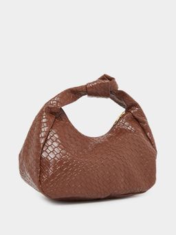 Styli - Women's Croc Textured Hobo Handbag - Brown