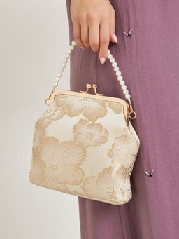 Styli - Women's Jacquard Clutch With Detachable Strap - Beige