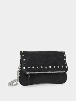 Styli - Women's PU Studded Sling Bag With Detachable Strap - Black