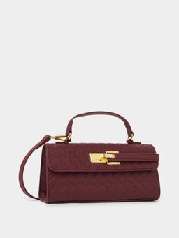 Styli - Women's Quilted Hardware Sling Bag With Detachable Strap - Burgundy