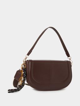 Styli - Women's Faux Leather Hardware Sling Bag With Detachable Strap - Brown