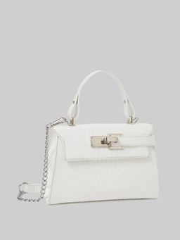 Styli - Women's Croc-Textured Satchel Bag With Detachable Strap - White - Off White