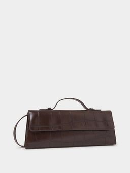 Styli - Women's Croc-Textured Magnetic Snap Sling Bag - Brown