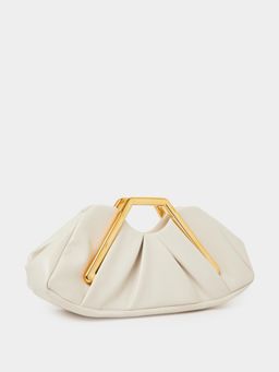 Styli - Women's Faux Leather Handle Clutch - Off White