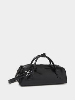 Styli - Women's Faux Leather Zip-Top Barrel Handbag With Detachable Strap - Black