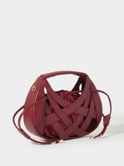 Styli - Women's PU Hardware Bucket Handbag - Maroon