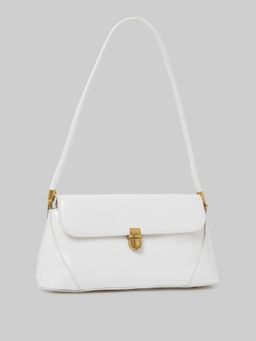 Styli - Women's Faux Leather Turn Lock Shoulder Handbag - Off White
