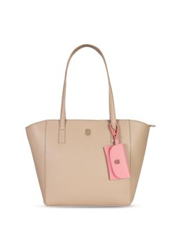 Tommy Hilfiger - Solid Beige Polyurethane Tote Bag