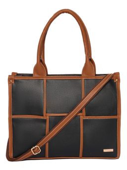 Stamp - Leather Black Womens Vegan Leather Handbag With Detachable Strap