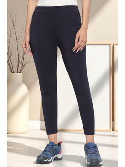 Elleven - Womens Black Solid Mid Rise Tights in Calf Length