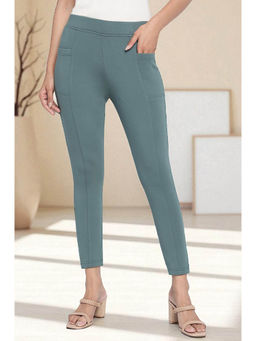 Elleven - Womens Green Solid Calf Length Tights