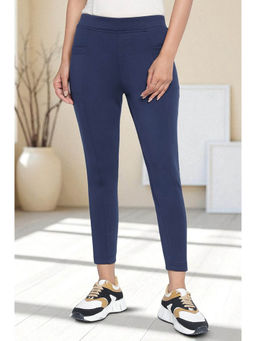 Elleven - Womens Navy Blue Solid Mid Rise Tights in Calf Length