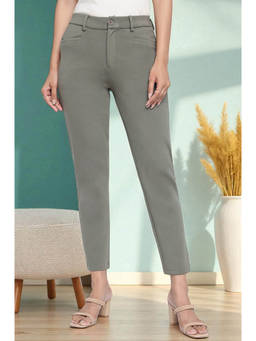 Elleven - Womens Green Solid Mid Rise Trouser in Ankle Length
