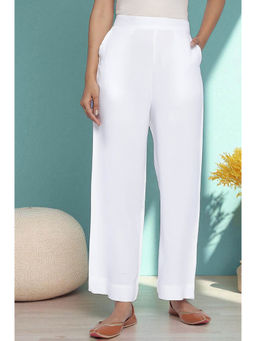 Elleven - Womens White Solid Rayon Pant Ankle Length