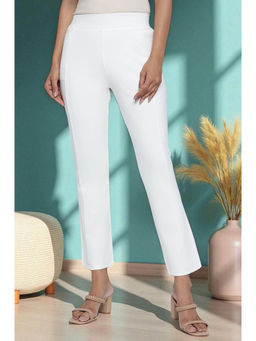 Elleven - Womens Off White Solid Mid Rise Tights in Ankle Length