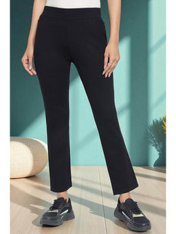 Elleven - Womens Black Solid Mid Rise Tights in Ankle Length