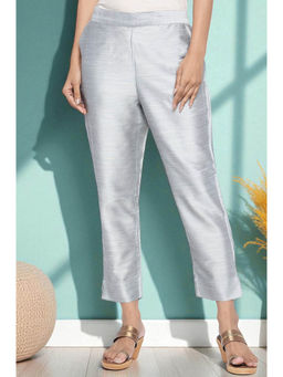 Elleven - Womens Sliver Solid Mid Rise Slub Trousers in Ankle Length