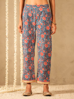 Akiso - Blue Floral Printed Straight Pants