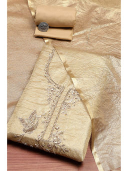 Biba - Gold Cotton Hand Embroidered Unstitched Dress Material