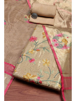 Biba - Gold Tissue Machine Embroidered Unstitched Dress Material