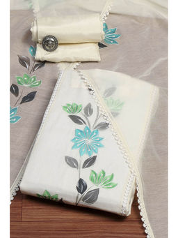 Biba - White Flex Hand Painted Unstitched Dress Material