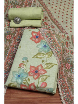 Biba - Green Linen Hand Painted Unstitched Dress Material