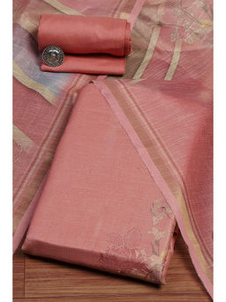 Biba - Pink Linen Printed Embroidered Unstitched Dress Material