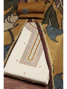 Biba - White Cotton Hand Block Print Unstitched Dress Material