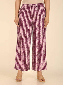 ARAMYA - Purple Soft Cotton Striped Palazzo for Women
