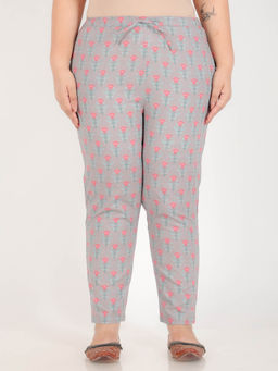 ARAMYA - Grey Soft Cotton Floral Pant for Women