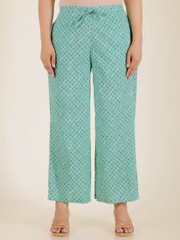 ARAMYA - Green Soft Cotton Leheriya Pant for Women