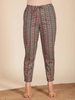 ARAMYA - Green Soft Cotton Floral Pant for Women