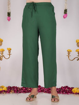 ARAMYA - Green Viscose Solid Pant for Women