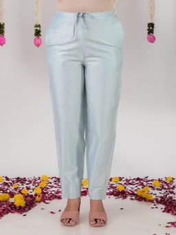 ARAMYA - Blue Organza Solid Pant for Women