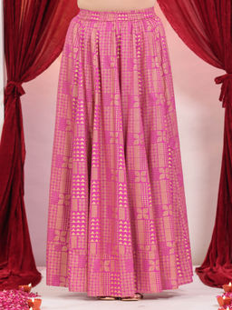 ARAMYA - Pink Viscose Gold foil for Women Skirt