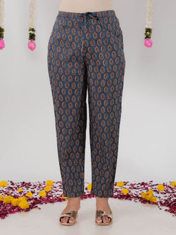 ARAMYA - Blue Soft Cotton Ajrakh Pant for Women