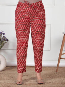 ARAMYA - Red Soft Cotton Ajrakh Pant for Women
