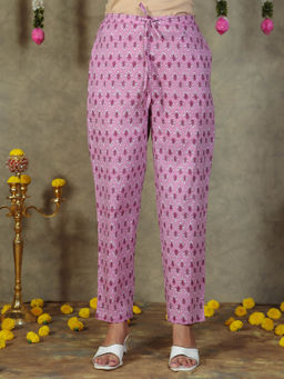 ARAMYA - Purple Soft Cotton Floral Pant for Women