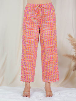 ARAMYA - Pink Soft Cotton Chevron Pant for Women