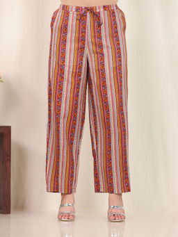 ARAMYA - Multi-Color Soft Cotton Border print Pant for Women