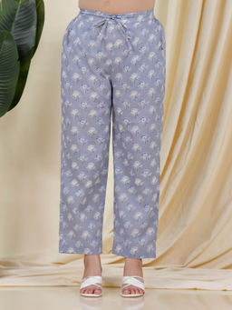 ARAMYA - Grey Soft Cotton Geometric Pant for Women