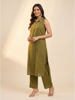 Alaya by Stage3 - Olive Petal Collar Kurta with Pant
