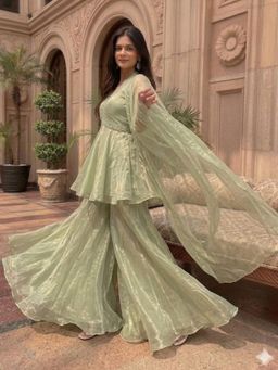 HOUSE OF JAMOTI - Pistachio Grace Kurta with Sharara and Dupatta