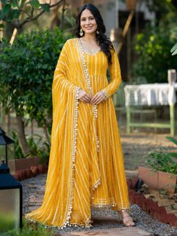 HOUSE OF JAMOTI - Noir Yellow Zareen Anarkali with Pant and Dupatta